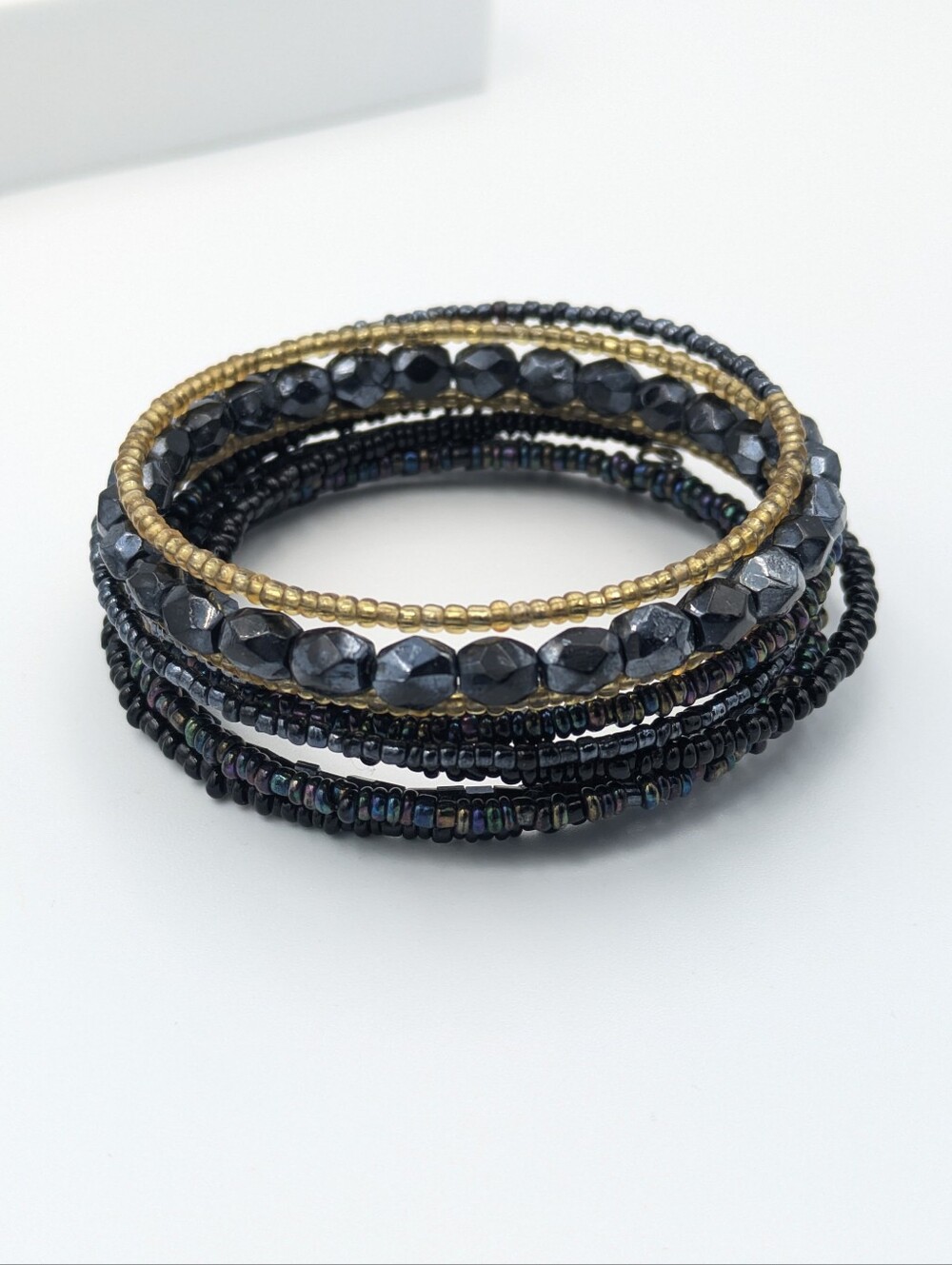 Wire wrap beaded oil slick colour bracelet